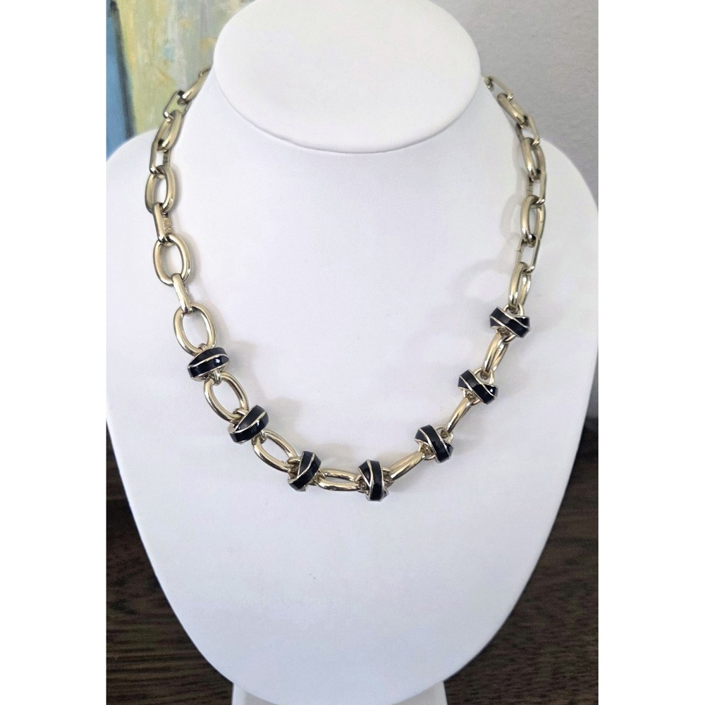 Pappagallo Gold Tone‎ Chunky Large Chain Collar Necklace Enamel Links Adjustable